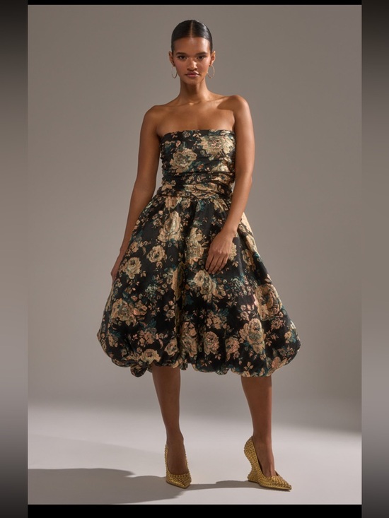 AKIRA Dresses & Skirts - AKIRA Black Strapless Floral Bubble-Hem Dress